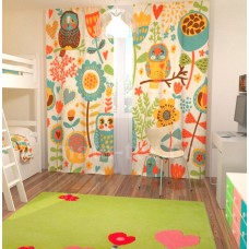 Фотошторы для детской комнаты с эффектом объемного рисунка 3D Совиный лес 155*270см
